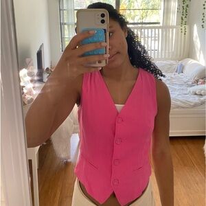 pink button down vest top